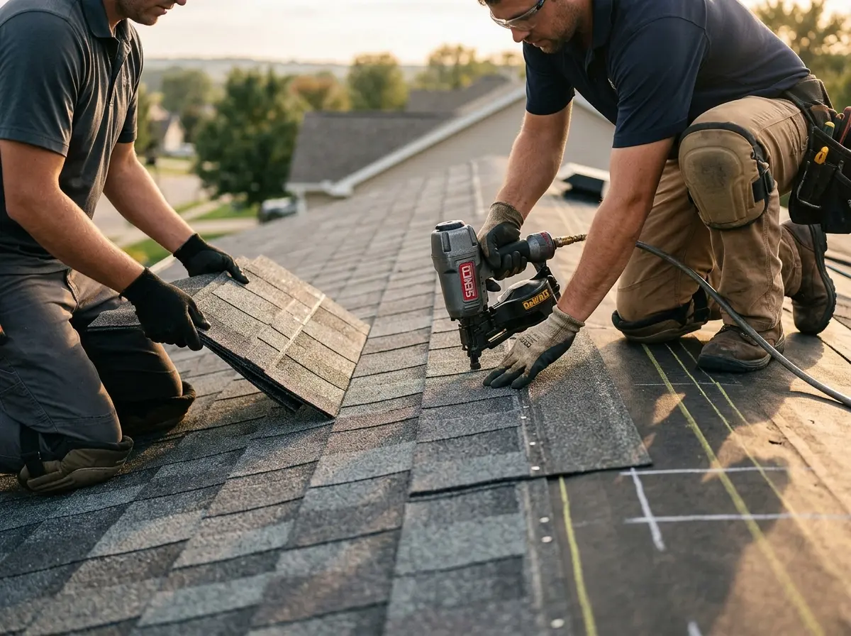 Professional roofer working on a residential roof in Santa Ana